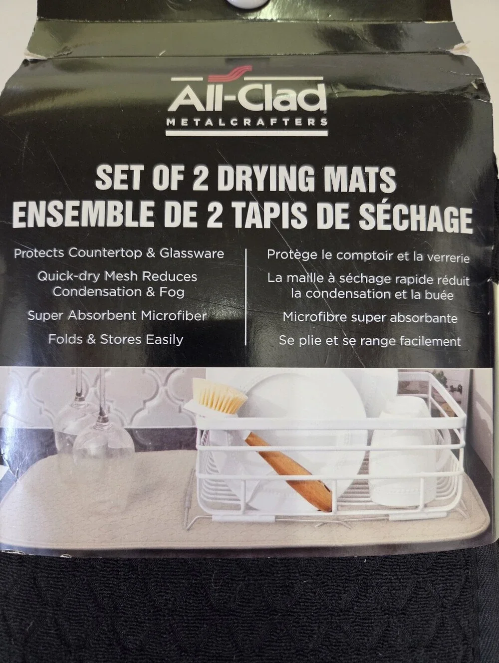 All-Clad Black Set of 2 Drying Mats - Super Absorbent Microfiber